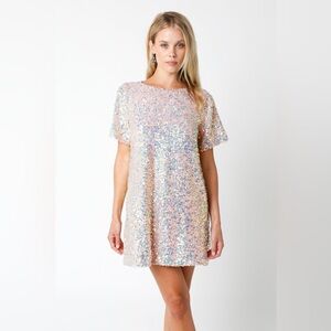 Olivaceous Iridescent Sequin Mini Dress